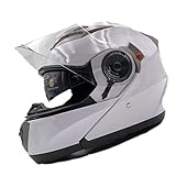 NATHUT Motorradhelm Klapphelm mit Sonnenblende - Integralhelm Helm Motorrad - ECE (M 56-58cm, Weiß)