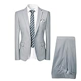 Allthemen Hochzeitsanzug Herren Anzug Slim Fit Herrenanzug Anzüge für Hochzeit Business Party Hellgrau L