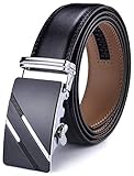 X XHtang Herren Gürtel Ratsche mit echtem Leder, Schiebegürtel für Männer 3,5 cm breit ... - Schwarz - Taille:36/43
