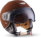 Moto Helmets® H44 „Leather Brown“ · Jet-Helm · Motorrad-Helm Roller-Helm Scooter-Helm Bobber Mofa-Helm Chopper Retro Cruiser Vintage Pilot Biker · ECE Visier Schnellverschluss Tasche M (57-58cm)