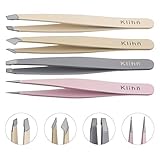 Klihn - Hochwertiges Pinzetten Set/Tweezers - 4-teilig mit Kosmetiktäschchen - elegantes Design - 100% beschichteter Edelstahl - Mehrfarbige Pinzetten für Damen und Herren