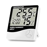 Lanhiem Thermometer Hygrometer, Indoor Digital Thermo-Hygrometer Monitor Präzise Temperatur und Luftfeuchtigkeit, Multifunktions Datum und Uhrzeit, Alarm Funktion °C / °F Schalter, Beige