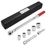 VANPO Drehmomentschlüssel 1/2', 20-220 Nm Drehmomentschlüssel 8 tlg. Set, ± 3% Fehlergenauigkeit mit 2 Verlängerung 75mm und 125mm, 5 Stecknüsse 17mm, 19mm, 21mm, 23mm, 24mm für Auto, LKW, Motorrad