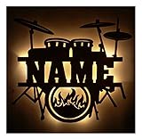 Led Drums Schlagzeug mit Name, Geschenke für Schlagzeuger und Musiker, als Deko-Lampe Zimmer oder Musikschule