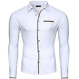 Reslad Herren Hemd Leinen-Hemd Optik Strandhemd Slim Fit leichtes Sommerhemd Langarm RS-7214B Weiß XL