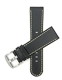 Bandini 22mm Schwarz Mit Gelber Naht Herren Leder Uhrenarmband, Sport