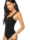 DIDK Damen Bodysuit Schulterfrei Einfarbig Ärmellos Sexy Bodys Schmaler Body V-Ausschnitt Casual Bodysuit Schwarz M