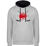 Shirtracer Eishockey - Helm Eishockeyschläger - M - Grau meliert/Navy Blau - Eishockey Helm - JH003 - Hoodie zweifarbig und Kapuzenpullover für Herren und Damen