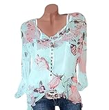 Damen Oberteile Langarm V Ausschnitt Übergröße Frauen Pullover Floral Bedruckt Knopf Drucken Langarm Button Oversized Bluse Pullover Tops Shirt TWBB