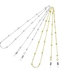 2 Stück Brillenkette Perlen Gläser Schnur Sonnenbrille Lanyard Halter Gurt, Gold und Silber