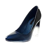 Angkorly - Damen Schuhe Pumpe - Slip-On - Dekollete - Farbgradienten - Bicolor - Patent Blockabsatz high Heel 10 cm - Dunkelblau DY-0523-1 T 41