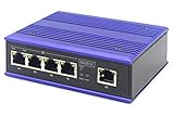 DIGITUS PoE Netzwerk-Switch - 5-Port Gigabit Ethernet - DIN-Rail Montage - Klemmleiste - Lüfterlos - Schwarz/Blau