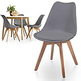 MIADOMODO® Esszimmerstühle 2er 4er 6er 8er Set - Skandinavischer Stil, gepolstert mit Sitzkissen, aus Kunststoff & Massivholz, Farbwahl - Vintage, Retro, Küchenstuhl, Stühle (4er, Grau)