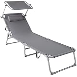 TecTake 800772 Sonnenliege mit Dach, klappbare Strandliege, Gartenliege mit Kopfkissen, Sonnendach verstellbar, Liegestuhl mit Verstellbarer Rückenlehne - Diverse Farben - (Grau | Nr. 403413)