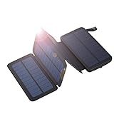 FLOUREON Solar Powerbank 10000mAh Faltbar Outdoor Solar Panel Ladegerät Dual USB Solar Batterie für Handy, iPhone, Samsung Galaxy ipad, Kamera (schwarz+3 Panel)