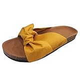Xmiral Bowknot Slipper Damen Mode Flache Hausschuhe, Strandschuhe Sandalen mit Flache Sohle(35,Gelb)