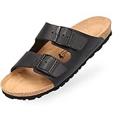 BOnova Schwanberg Echtleder Herren Pantolette in schwarz, Größe 45. Bequeme Hausschuhe aus Echtleder mit Kork-Fußbett - Sandalen hergestellt in der EU