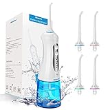 Morpilot Munddusche, Professionelle Elektrische Kabellose Munddusche, Munddusche Zahnreiniger Wasser Flosser Oral irrigator, 3 Modi, IPX7 Wasserdicht mit 4 Düsen, USB-Ladekabel, 300ML