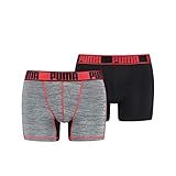 PUMA Herren Unterwäsche Active Grizzly Melange Boxer 2P Packed, Black/Red, L, 671018001