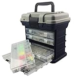 TOPIND Multifunktionale tragbare Angelköderbox aus Kunststoff mit 4 Schubladen und verstellbaren Trennwänden, Angelwerkzeug-Aufbewahrungskoffer, Aufbewahrungsboxen