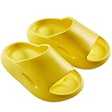 Badelatschen Kinder Slip On Hausschuhe Mädchen Sommer Slides Dusch Badeschuhe Leicht Badeschlappen Jungen Weich Rutschfeste Schlappen Eva Pantoletten Casual Latschen mit Dicke Sohle Gelb 31/32