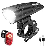 Deilin LED Fahrradlicht Set, 2 Licht-Modi Fahrradlampe Zugelassen Fahrradbeleuchtung, USB Aufladbar Fahrradlicht Vorne Rücklicht Set, IPX5 Wasserdicht Fahrrad Licht für Radfahren, Camping usw.