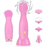 LORDSON Gesichtsreinigungsbürste Elektrische, 5 In 1 Gesichtsbürste USB Wiederaufladbar 360 ° Drehen und Sonic Vibrating Gesich Pflege Gesichtreinung für Tiefenreinigung Sanfte Exfoliation -Rosa