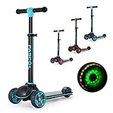 Fascol Kinderroller Faltbar Dreiradscooter ab 3-12 Jahre Kinderscooter mit LED Räder Roller Scooter für Kinder mit Verstellbarem Lenker, Blau