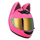 FANGJIA-Helmet Around Motocross Helm, Katze Ohren Helm, Motorradhelm Mit Katzenohren, Unisex Persönlichkeit Vollvisierhelm, Genehmigt DOT