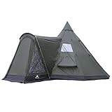 CampFeuer Tipi Zelt Fever für 4 Personen | Firstzelt | 3.000 mm Wassersäule | Indianerzelt für Camping, Wandern | Pyramidenzelt (olivgrün/schwarz)