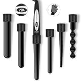 ELEHOT Lockenstab 6 in 1 LCD Keramikbeschichtung Multifunktions Austauschbare Lockenwickler Kit (Schwarz)