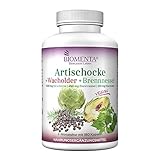 BIOMENTA Artischocke + Wacholder + Brennnessel - 180 pflanzliche Artischocken Kapseln hochdosiert mit 1.500 mg Artischocken Extrakt (2,5% Cynarin/Tag) - 2 Monatskur – vegan
