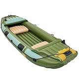 GUOE-YKGM Kayak Kanu Kajak Boot Challenger Gummiboot Aufblasbare Komfortable Kajak Freizeit Faltboot 1-3 Menschen Marine Sport Angeln Abenteuer Dicke PVC Kunststoff 316 * 124 cm Grün Aluminium Paddel