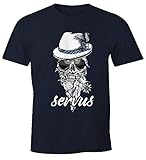 MoonWorks Herren T-Shirt Totenkopf Filzhut Bayern Skull Blume Oktoberfest servus Fun-Shirt Navy M