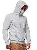 OneRedox Herren Hoodie Kapuzenpullover Pullover für Männer Pulli Oberteil Sweatshirt Sweater Joggingpullover eingenähte Maske Kälteschutz Windschott Modell H-2185 Grau M