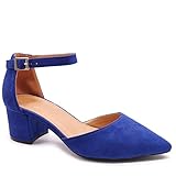 Angkorly - Damen Schuhe Pumpe - Dekolleté - BCBG - stilvoll - String Tanga - Schleife - Wildleder Blockabsatz high Heel 7 cm - Blau AG+600 T 39