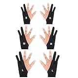 6 Stücke Elastisch Antifouling Handschuh, Zwei-Finger-Handschuh, Tablet Zeichenhandschuh, Antifouling-Handschuh, für Grafiktablett/Pen Display/Leuchtkasten, Geeignet für Rechts und Links, S/M/L
