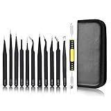 TOPERSUN Pinzetten Set 12PCS Edelstahl Pinzette Anti-Statik Präzise Pinzette für Elektronik Industrie Schmuckherstellung Schönheit Präzisionsarbeit(schwarz)