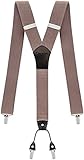 Decalen Hosenträger für Herren breit extra starken 3,5 cm mit 4er Clips Y Form lange für Elegant Hose (Braun)