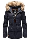 Ragwear Damen Winterjacke Steppjacke mit abnehmbarem Kunstfell Caliste Navy Gr. XL