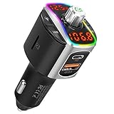 Nulaxy FM Bluetooth Adapter Auto, Bluetooth FM Transmitter mit Dual Screen Display, 3 USB Ladeanschlüsse (QC3.0 & PD18W), Music Player/Freisprechanrufe, Siri Google Assistant - NX14