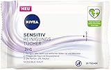 NIVEA 3in1 Sensitiv Reinigungstücher (25 Stück), milde Gesichtsreinigungstücher mit Dexpanthenol, sanfte Abschminktücher für sensible Haut