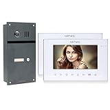 2 Draht Video Türsprechanlage Gegensprechanlage Fischaugenkamera 170 Grad Anthrazit Außenstation, Größe: 2x7'' Monitor in weiß