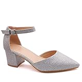 Angkorly - Damen Schuhe Pumpe - Dekolleté - BCBG - Abend - String Tanga - Schleife - Glitz Blockabsatz 6.5 cm - Silber 4 AG+601 T 40