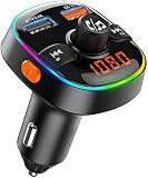 Bovon Bluetooth FM Transmitter QC3.0 Auto Ladegerät, Bluetooth Auto Adapter Radio Transmitter [mit 7 Farbiges Umgebungslicht], Kabellose KFZ Freisprechanlage, Unterstützt TF Karte/USB-Stick