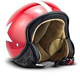 SOXON® SP-301 Star „Red“ · Jet-Helm · Motorrad-Helm Roller-Helm Scooter-Helm Moped Mofa-Helm Chopper Retro Vespa Vintage Pilot Biker Helmet Brille · ECE 22.05 Schnellverschluss Tasche L (59-60cm)