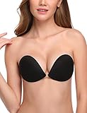 Wingslove Damen Klebe BH Push UP Silikon BH Trägerlos Rückenfrei Unsichtbar BH Ohne Träger für Abendkleid, Ballkleid, Brautkleid (Schwarz, D Cup)