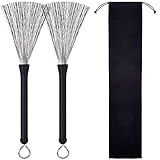 1 Paar Drum Brushes, Jazzbesen Drum, Retractable Wire Percussion Brushes, with Comfortable Rubber Handles and Storage Bag, for Jazz Folk Music