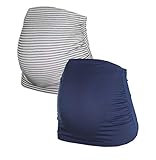 Herzmutter Bauchband für Schwangere - 2er-Set - Baumwolle - Umstands-Schwangerschafts-Bauchbänder - Nieren-Rückenwärmer-Shirtverlängerung - Einfarbig-Gestreift - 6000 (Blau/Gestreift, L, alt)