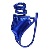 Agoky Herren sexy G-String C-String Wetlook Reizwäsche offener Schritt Männer Bikinislip Badehose mit Penisringe Erotik reizvoll Unterhosen Gay sexy Underwear Blau Einheitgröße
